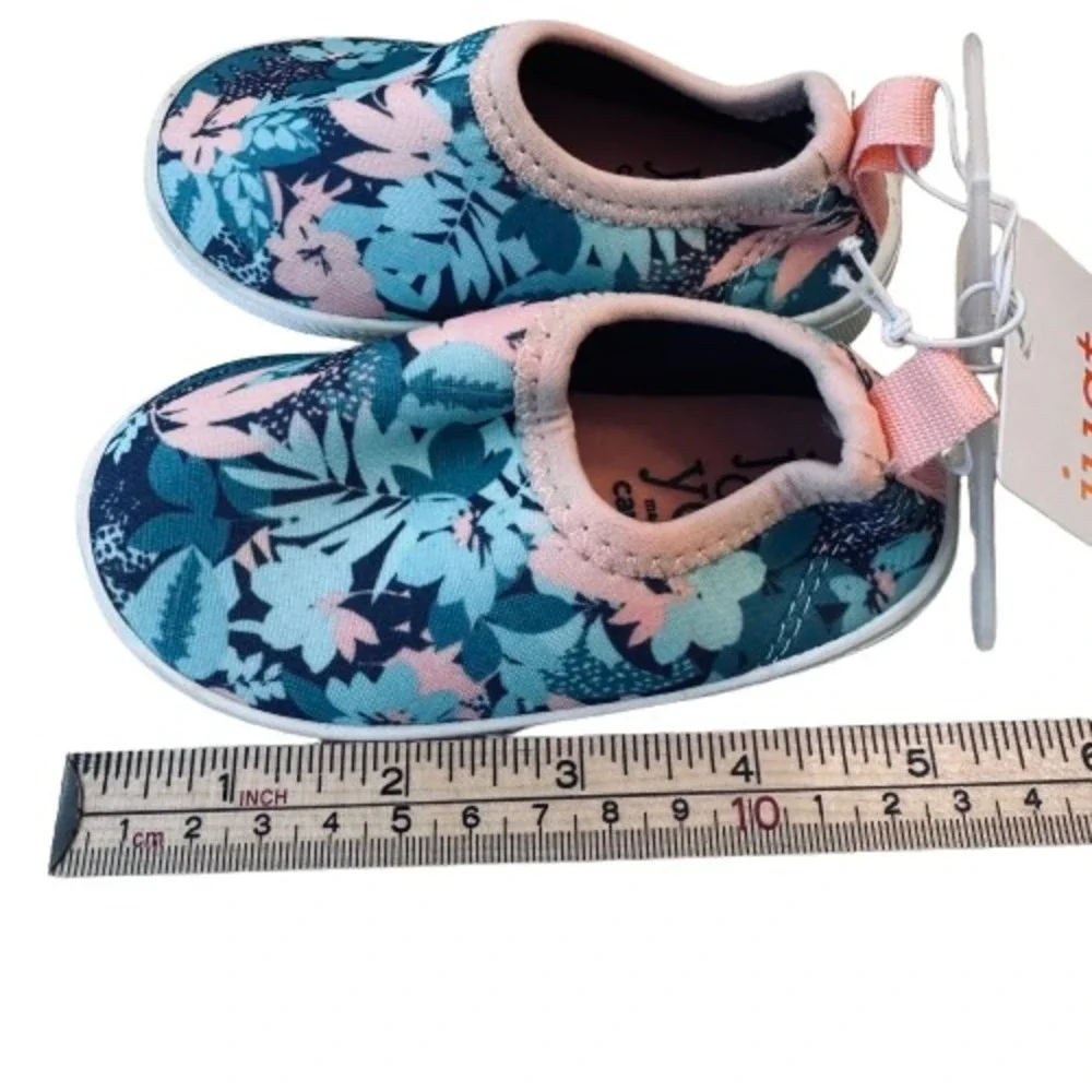 Just One You Carter's Girls Size 4 Floral Slip On Casual Shoes Aqua Pink NWT